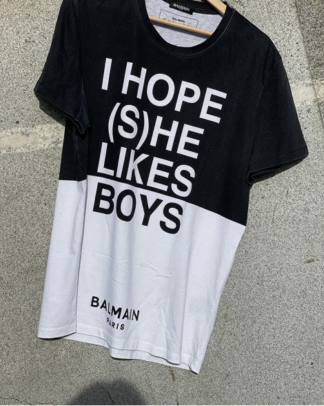 Triko pánské Balmain černo-bílé s nápisy
